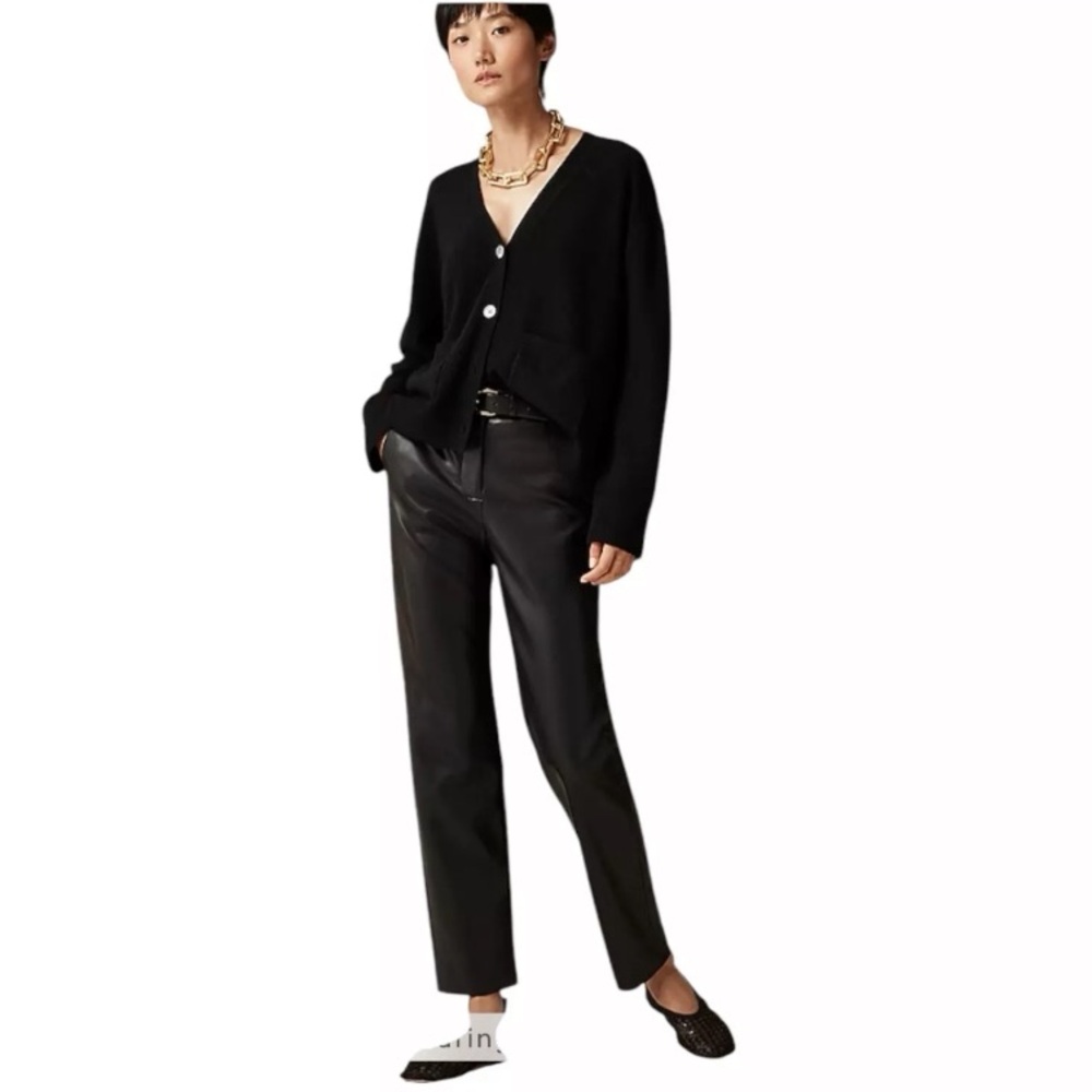 NWT J. Crew Kate High Rise 8P Petite Straight Leg Pant in Black Faux Leather - Picture 4 of 5